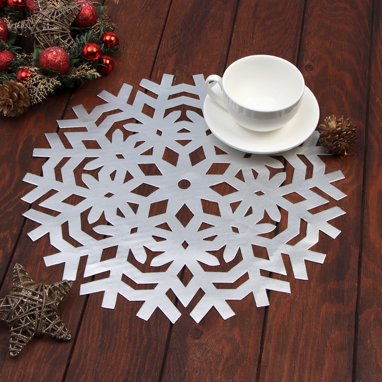 Салфетка сервировочная Доляна Снежинка цв.серебро, d 38