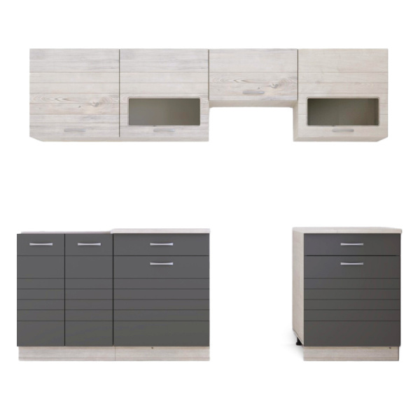 Кухонный гарнитур РУМБА №5/1 Анкор светлый ЯСЕНЬ / ГРАФИТ 