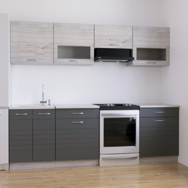 Кухонный гарнитур РУМБА №5/1 Анкор светлый ЯСЕНЬ / ГРАФИТ 