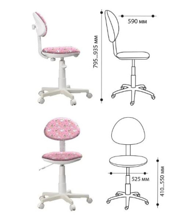 Кресло Логика (пластик WH,Ткань,KiD'S, №21(единорожки),О, PL 540, б/подл, ролик белый)