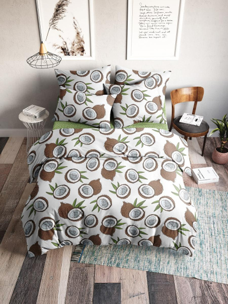 КПБ Ночь Нежна Кокосы 70723-1+70416-2 Бязь 1.5 сп 50*70