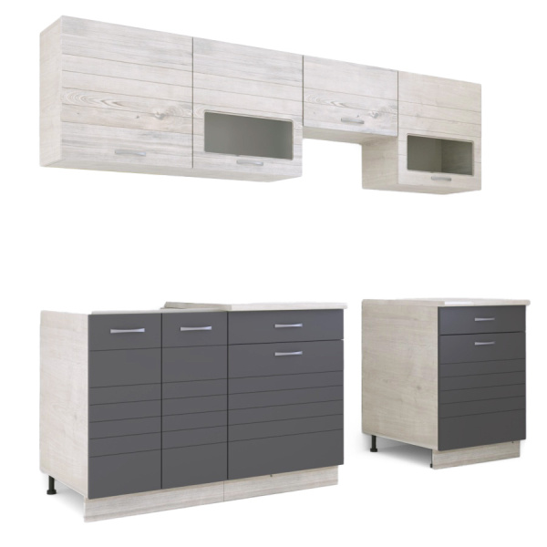 Кухонный гарнитур РУМБА №5/1 Анкор светлый ЯСЕНЬ / ГРАФИТ 