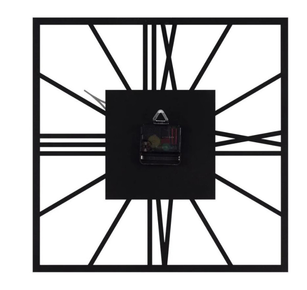 Часы настенные из металла, квадрат 35 см, черный Рим 2