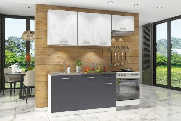 Кухонный гарнитур Бланка СТЛ.218.00" Белый/Орех мармара/Спринт/Антрацит 1,4м