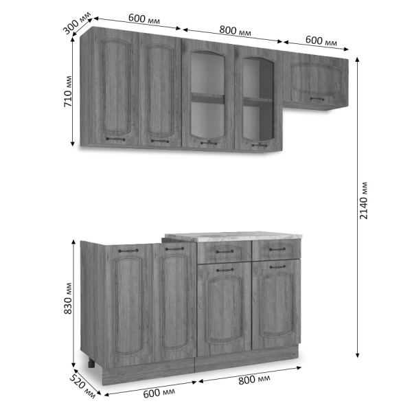 Кухня РАВЕННА Сосна лофт/Дуб светлый/Дуб дымчатый (Столешница Альберика) 1,4м 