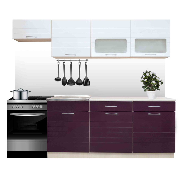 Кухня Комплект №5/1 Белый/Баклажан (столеш берилл)